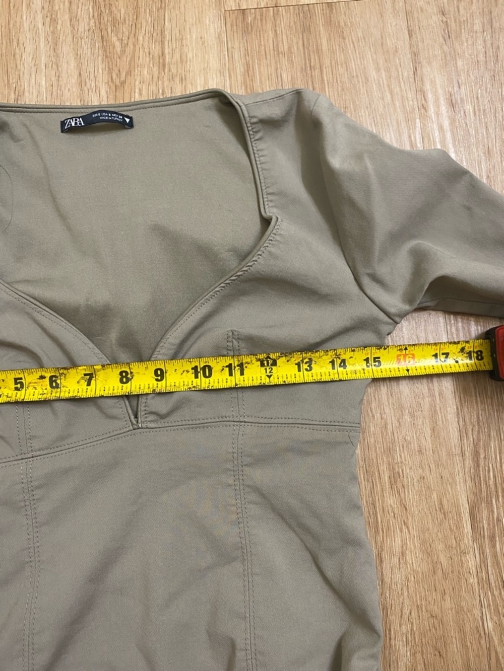 Zara Olive Green V-Neck Long-Sleeve Mini Dress with Slit Cuffs - Picture 6 of 9